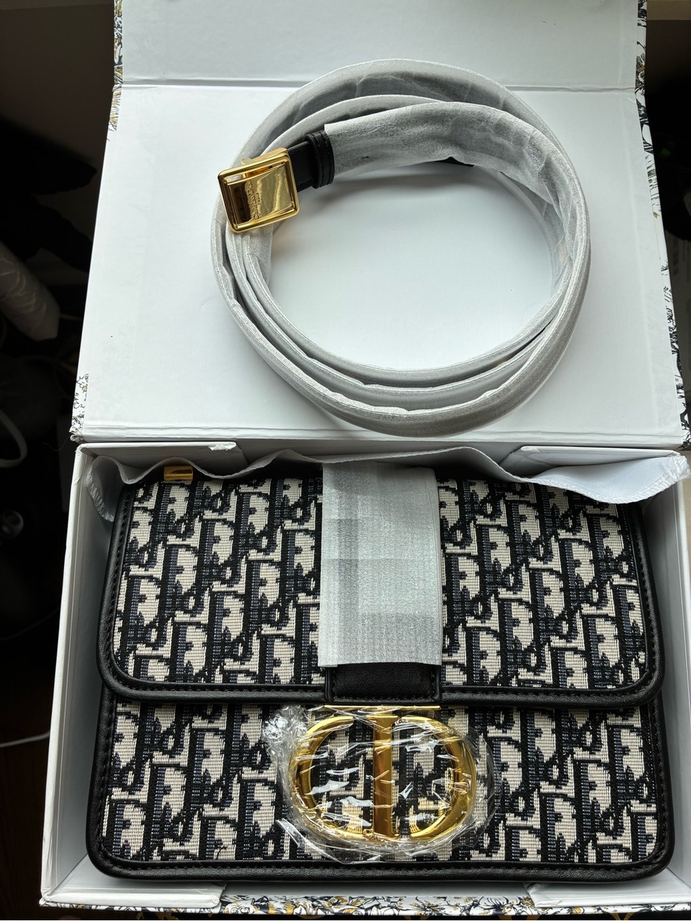Designer Black & Cream Monogram Shoulder Bag with Gold Hardware